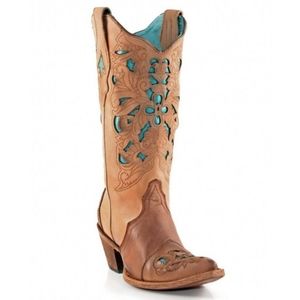 Corral Brown & Turquoise Cowboy Boots sz 9.5